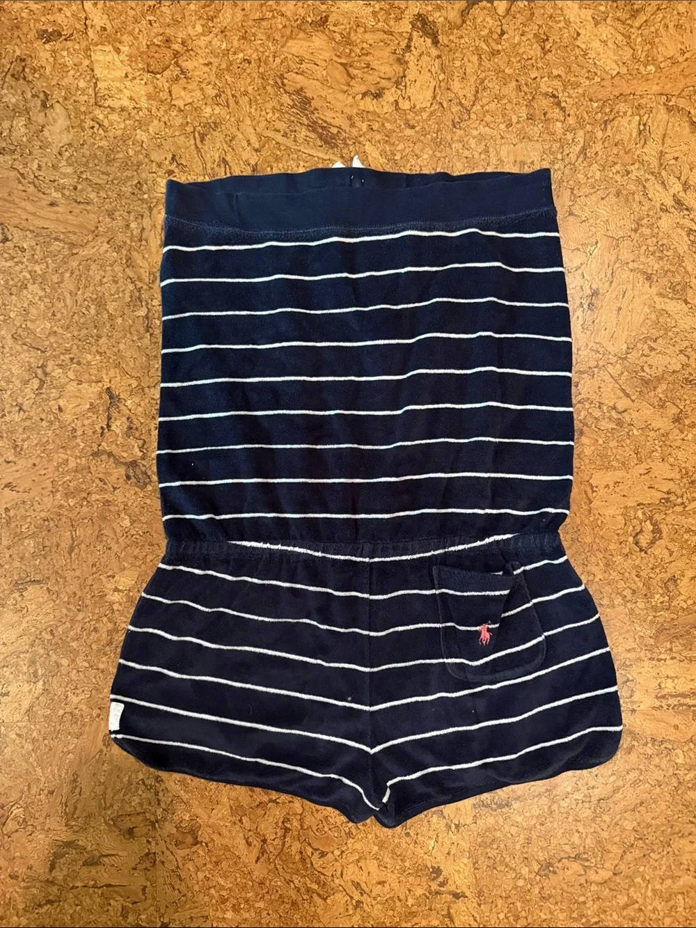 Ralph Lauren Navy & White Striped Knit/Terry Romper